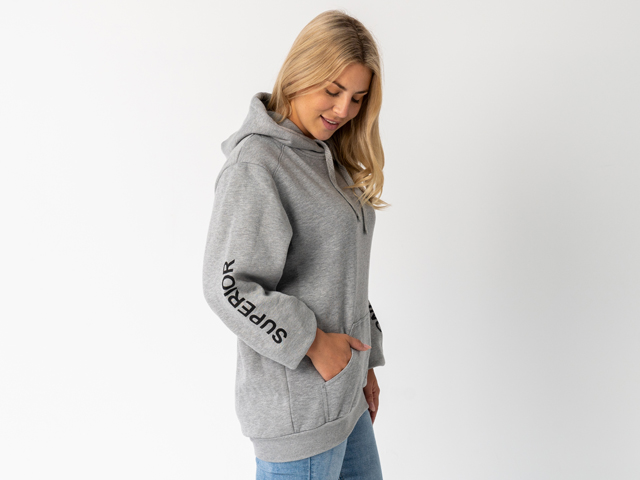 Superior Unisex Hoodie Grey Marle with Sleeve Logo (Each) - SUP-HOODIE-LOGO-U-GREY-XXX